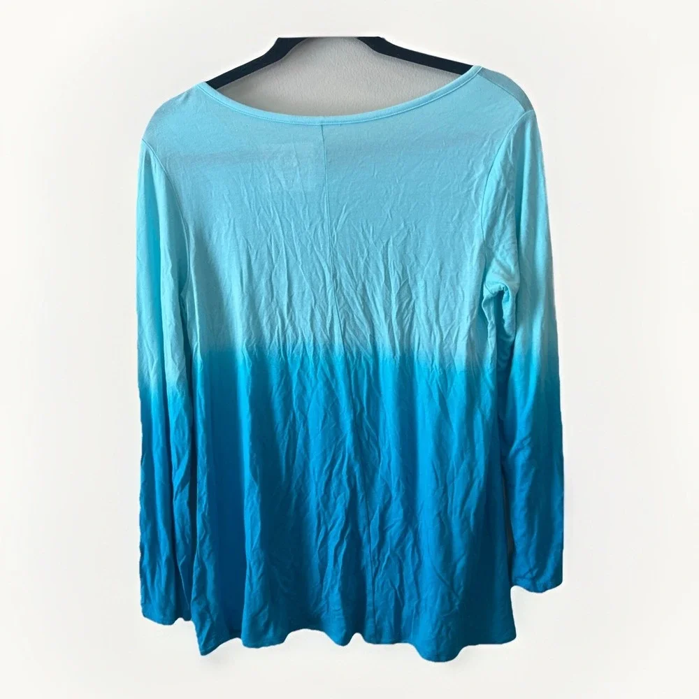 Justice Long Sleeve Top Turquoise Blue Ombre Girls Sz 20 Dip Dye Lightweight New